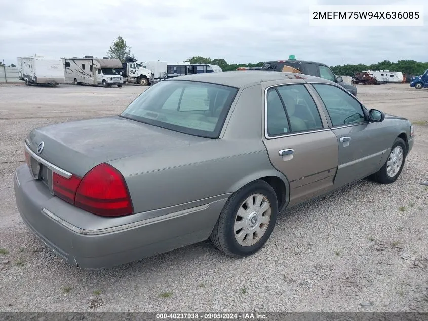 2004 Mercury Grand Marquis Ls VIN: 2MEFM75W94X636085 Lot: 40237938