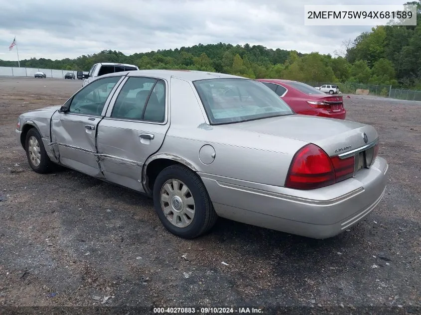 2004 Mercury Grand Marquis Ls VIN: 2MEFM75W94X681589 Lot: 40270883