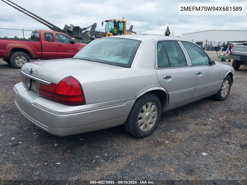 2004 Mercury Grand Marquis Ls VIN: 2MEFM75W94X681589 Lot: 40270883