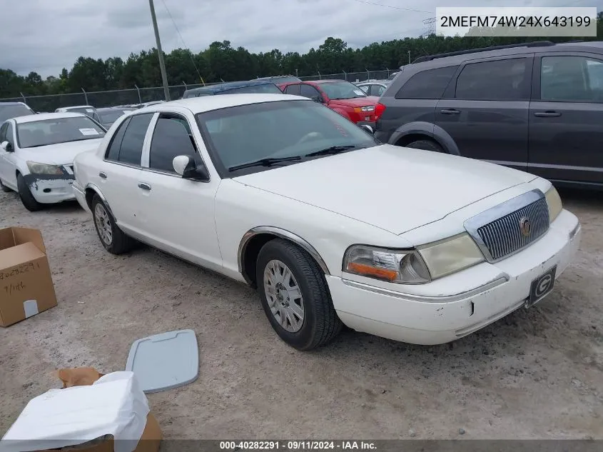 2004 Mercury Grand Marquis Gs VIN: 2MEFM74W24X643199 Lot: 40282291