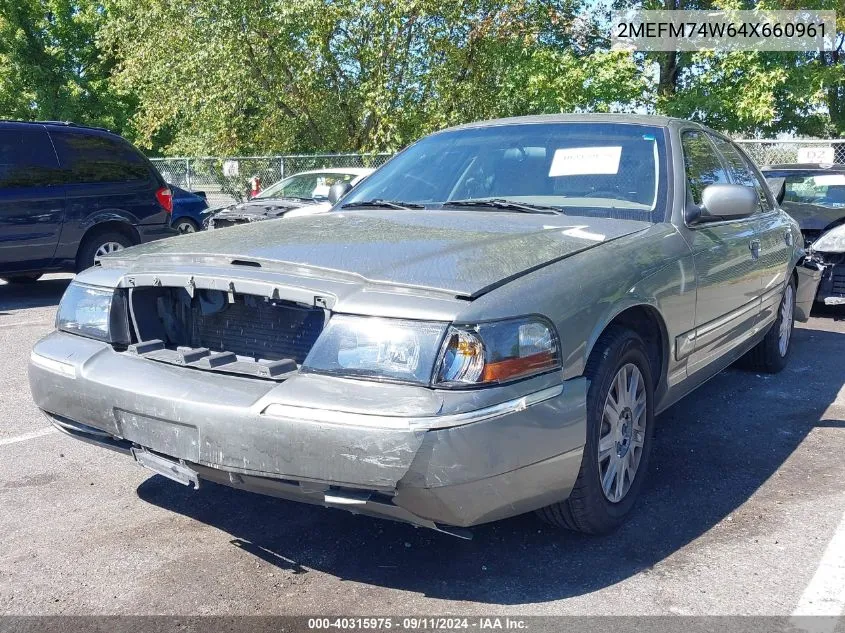 2004 Mercury Grand Marquis Gs VIN: 2MEFM74W64X660961 Lot: 40315975