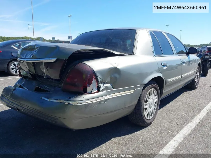 2004 Mercury Grand Marquis Gs VIN: 2MEFM74W64X660961 Lot: 40315975