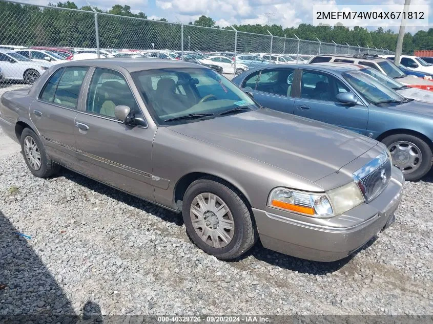 2004 Mercury Grand Marquis Gs VIN: 2MEFM74W04X671812 Lot: 40329726