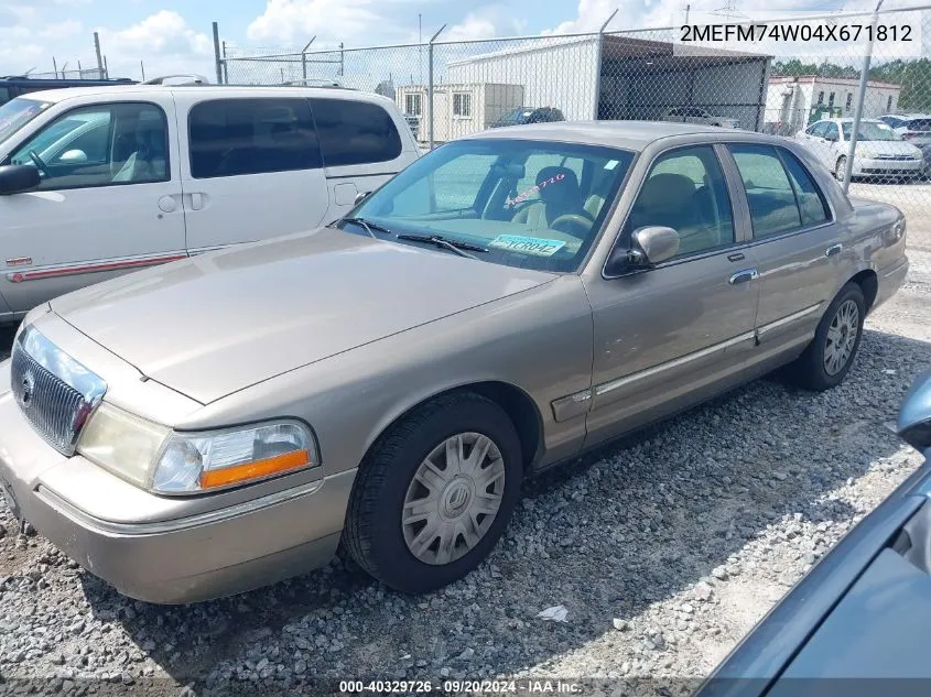 2004 Mercury Grand Marquis Gs VIN: 2MEFM74W04X671812 Lot: 40329726