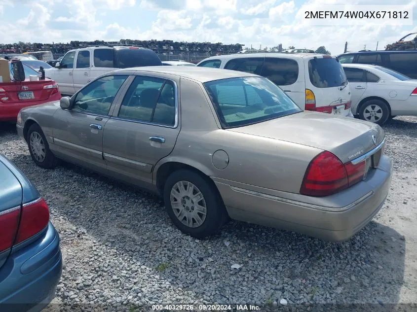 2004 Mercury Grand Marquis Gs VIN: 2MEFM74W04X671812 Lot: 40329726