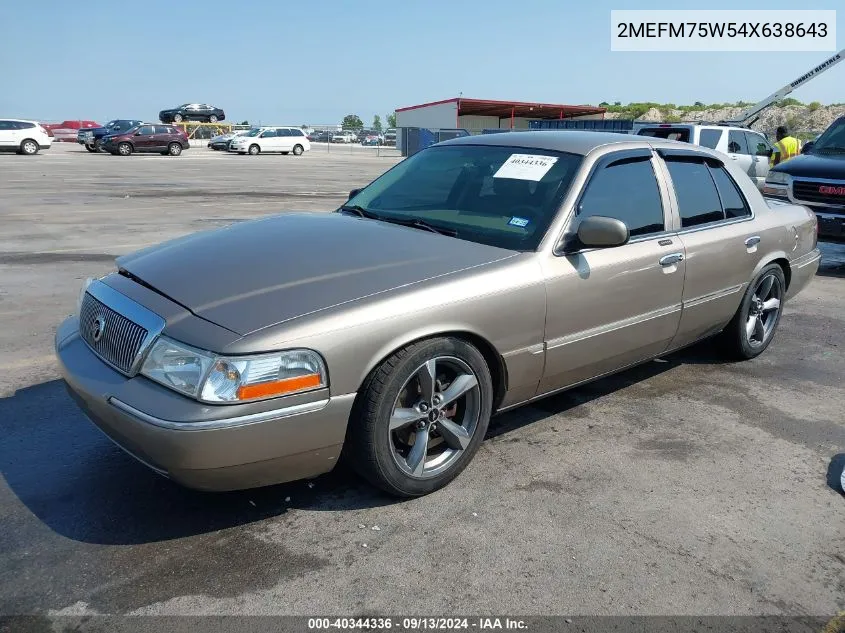 2004 Mercury Grand Marquis Ls VIN: 2MEFM75W54X638643 Lot: 40344336