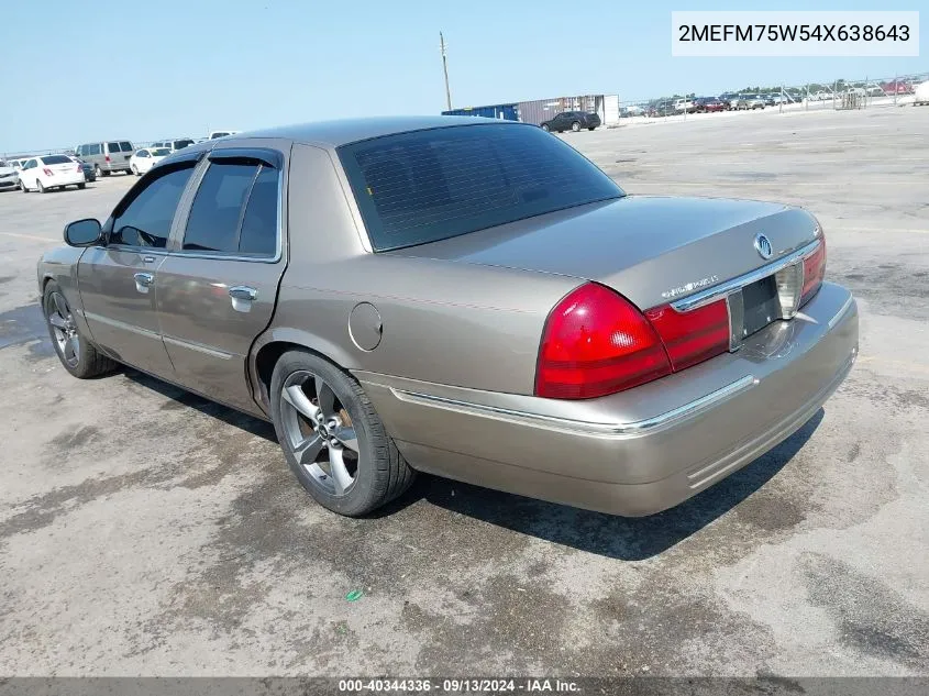 2004 Mercury Grand Marquis Ls VIN: 2MEFM75W54X638643 Lot: 40344336