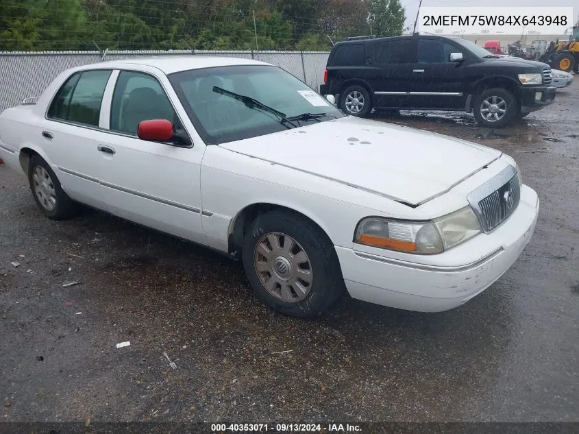 2004 Mercury Grand Marquis Ls VIN: 2MEFM75W84X643948 Lot: 40353071