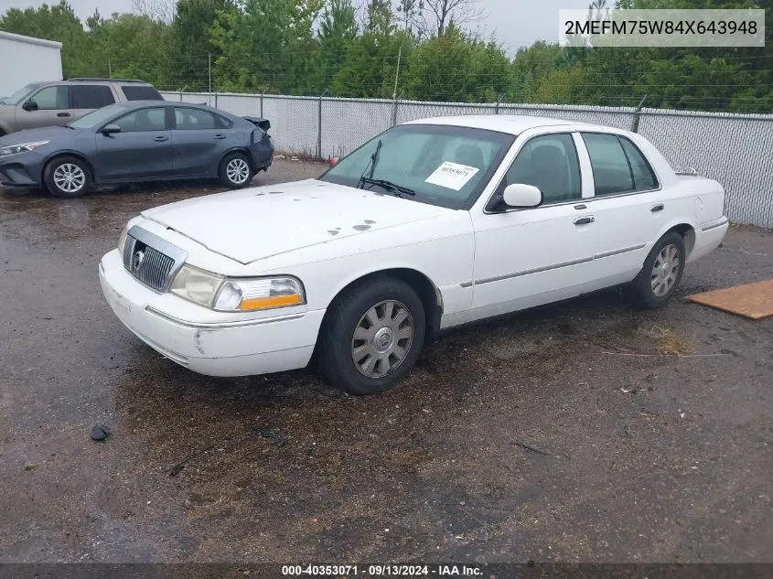 2004 Mercury Grand Marquis Ls VIN: 2MEFM75W84X643948 Lot: 40353071