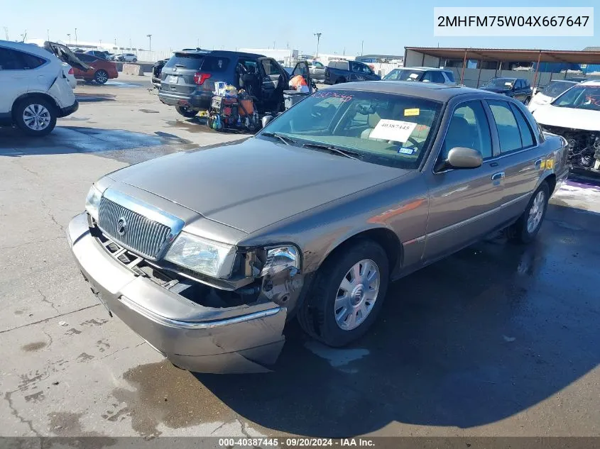 2004 Mercury Grand Marquis Ls VIN: 2MHFM75W04X667647 Lot: 40387445