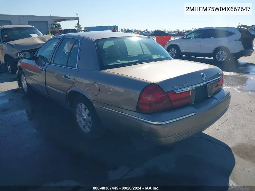 2004 Mercury Grand Marquis Ls VIN: 2MHFM75W04X667647 Lot: 40387445