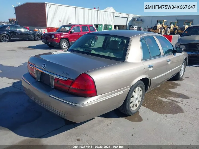 2004 Mercury Grand Marquis Ls VIN: 2MHFM75W04X667647 Lot: 40387445