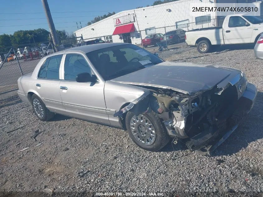 2004 Mercury Grand Marquis Gs VIN: 2MEFM74W74X605810 Lot: 40391798