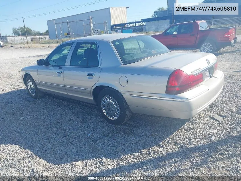 2004 Mercury Grand Marquis Gs VIN: 2MEFM74W74X605810 Lot: 40391798