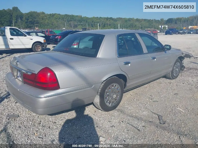 2004 Mercury Grand Marquis Gs VIN: 2MEFM74W74X605810 Lot: 40391798