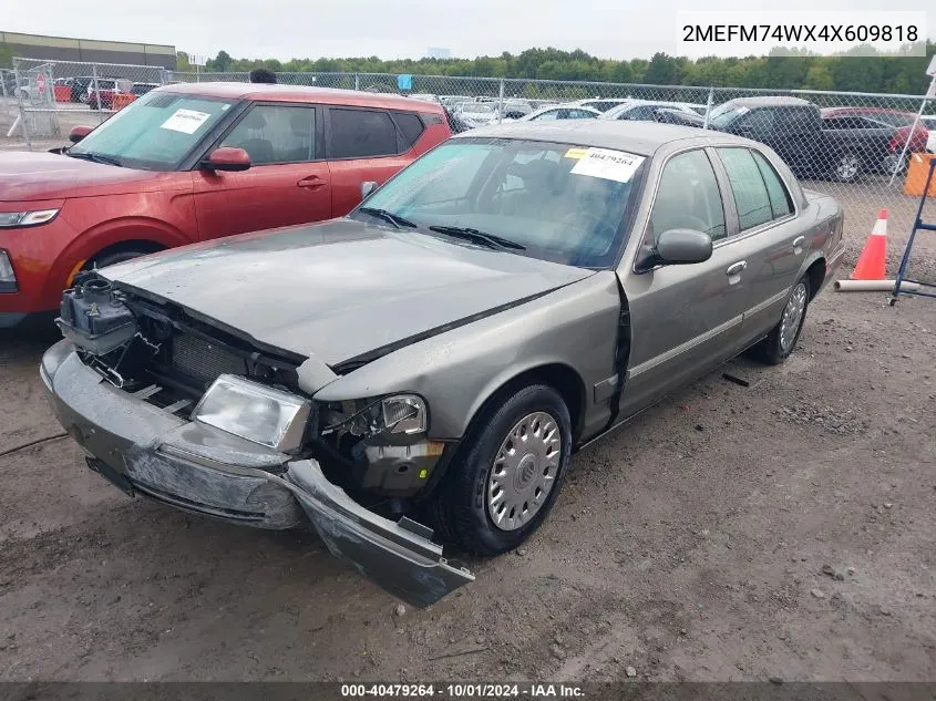 2004 Mercury Grand Marquis Gs VIN: 2MEFM74WX4X609818 Lot: 40479264