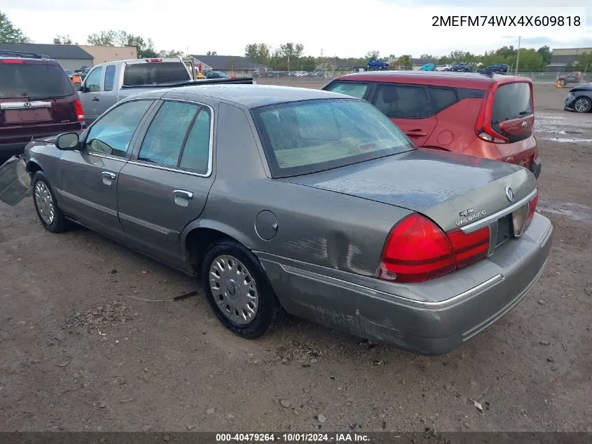 2004 Mercury Grand Marquis Gs VIN: 2MEFM74WX4X609818 Lot: 40479264