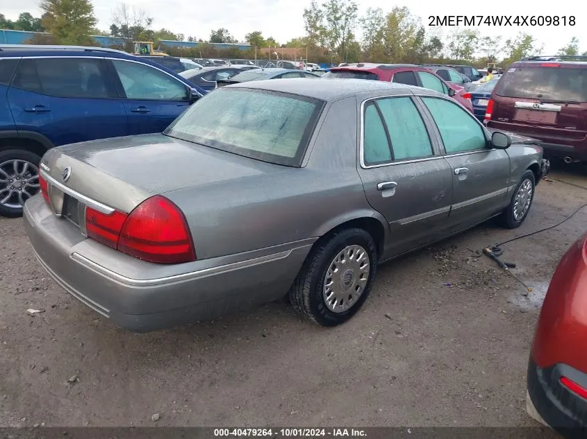 2004 Mercury Grand Marquis Gs VIN: 2MEFM74WX4X609818 Lot: 40479264