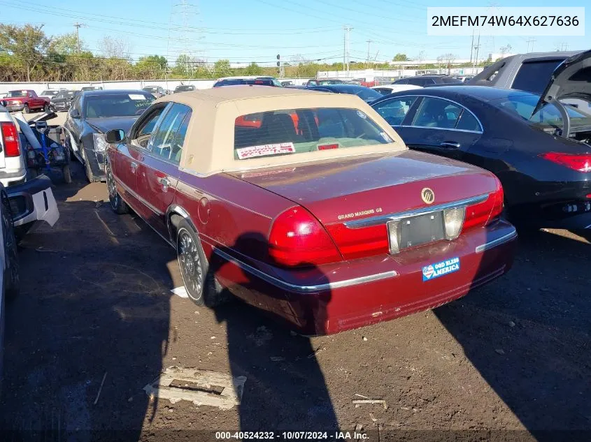 2004 Mercury Grand Marquis Gs VIN: 2MEFM74W64X627636 Lot: 40524232