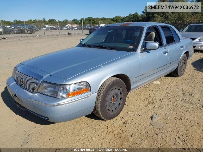 2004 Mercury Grand Marquis Gs VIN: 2MEFM74W94X686972 Lot: 40549802