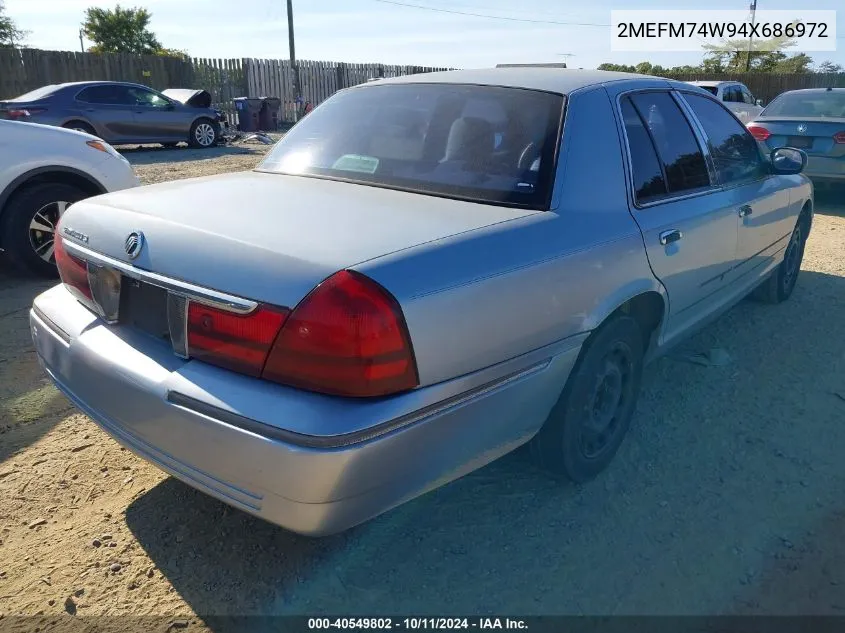 2004 Mercury Grand Marquis Gs VIN: 2MEFM74W94X686972 Lot: 40549802