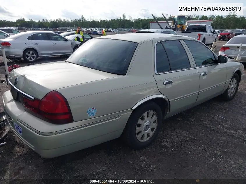 2004 Mercury Grand Marquis Ls VIN: 2MEHM75W04X668819 Lot: 40551464