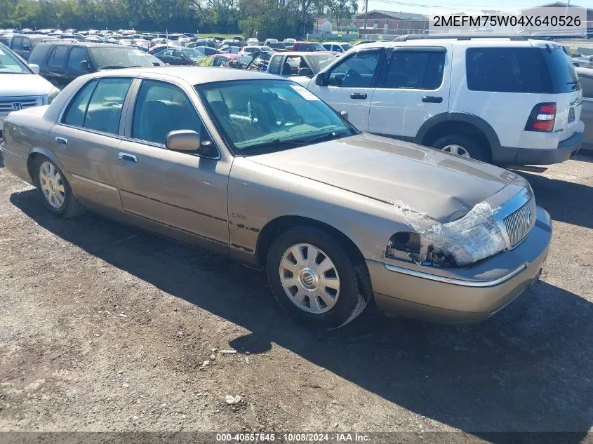 2004 Mercury Grand Marquis Ls VIN: 2MEFM75W04X640526 Lot: 40557645