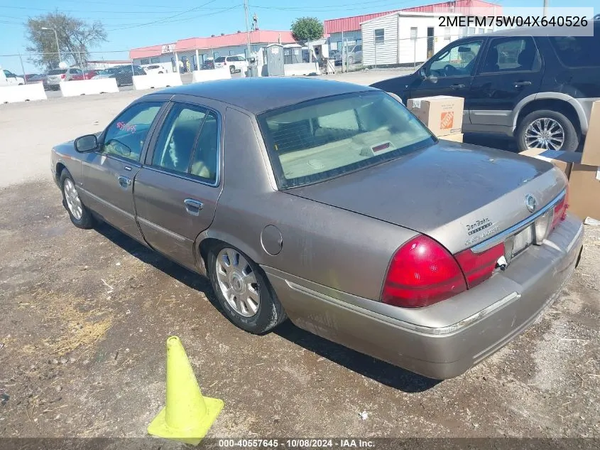 2004 Mercury Grand Marquis Ls VIN: 2MEFM75W04X640526 Lot: 40557645