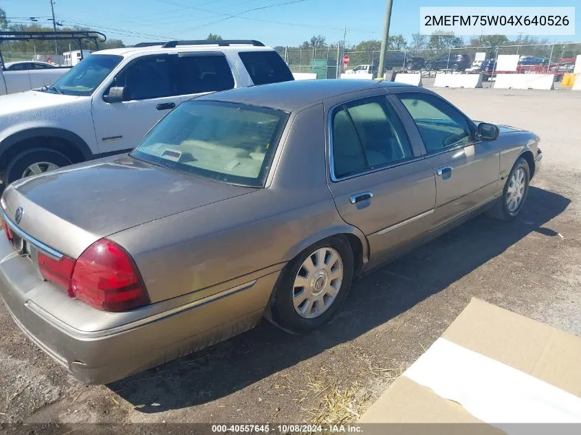 2004 Mercury Grand Marquis Ls VIN: 2MEFM75W04X640526 Lot: 40557645