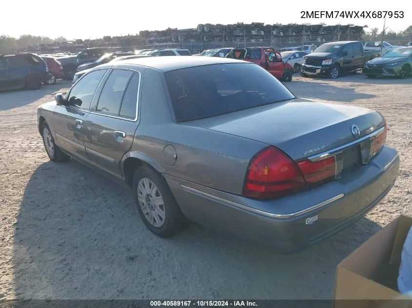 2004 Mercury Grand Marquis Gs VIN: 2MEFM74WX4X687953 Lot: 40589167