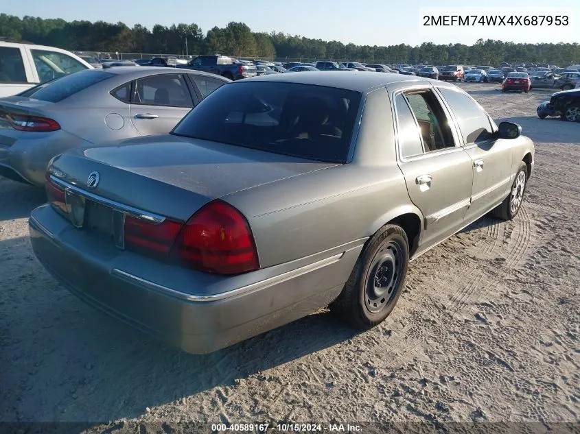 2004 Mercury Grand Marquis Gs VIN: 2MEFM74WX4X687953 Lot: 40589167