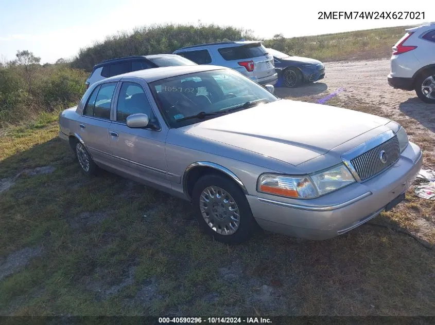 2004 Mercury Grand Marquis Gs VIN: 2MEFM74W24X627021 Lot: 40590296