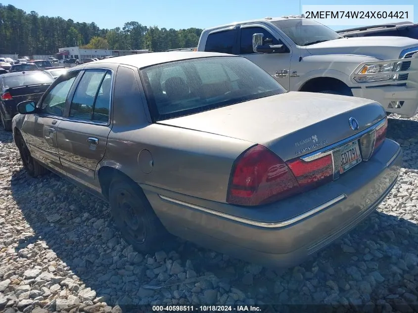 2004 Mercury Grand Marquis Gs VIN: 2MEFM74W24X604421 Lot: 40598511