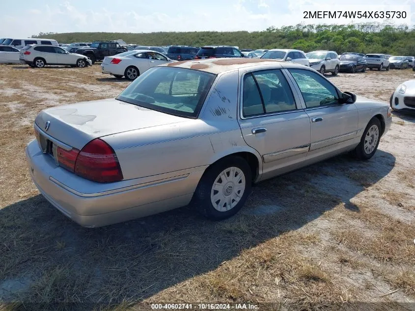 2004 Mercury Grand Marquis Gs VIN: 2MEFM74W54X635730 Lot: 40602741