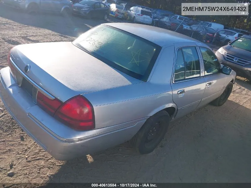 2004 Mercury Grand Marquis Ls VIN: 2MEHM75W24X649432 Lot: 40613584