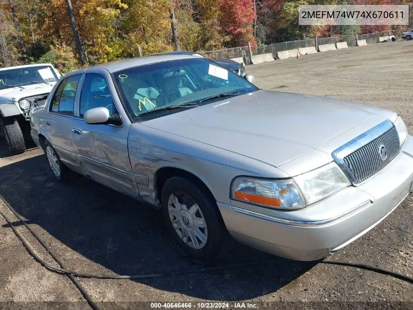 2004 Mercury Grand Marquis Gs VIN: 2MEFM74W74X670611 Lot: 40646466