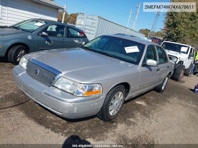 2004 Mercury Grand Marquis Gs VIN: 2MEFM74W74X670611 Lot: 40646466