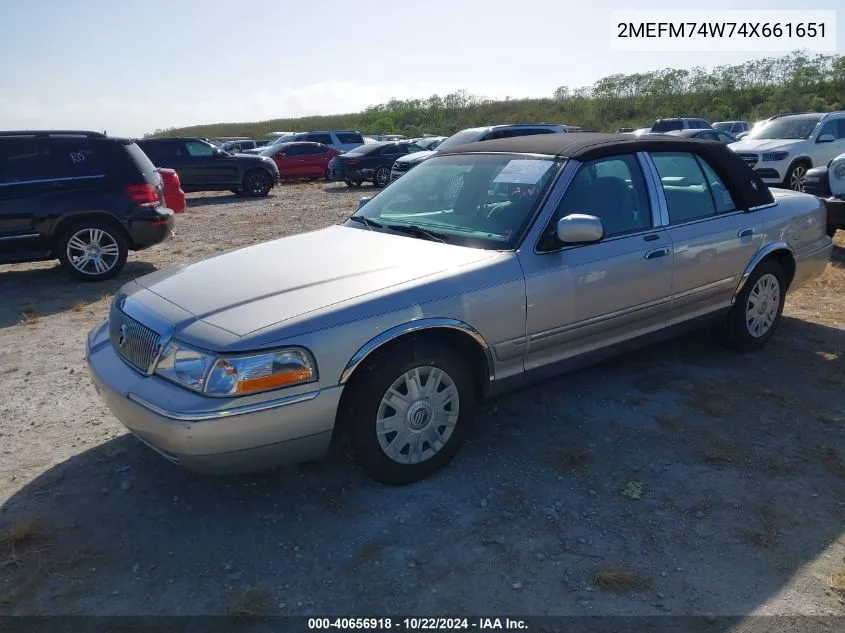 2004 Mercury Grand Marquis Gs VIN: 2MEFM74W74X661651 Lot: 40656918