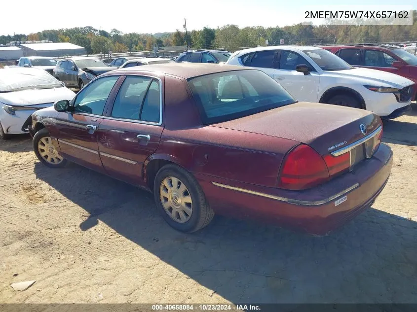 2004 Mercury Grand Marquis Ls VIN: 2MEFM75W74X657162 Lot: 40658084