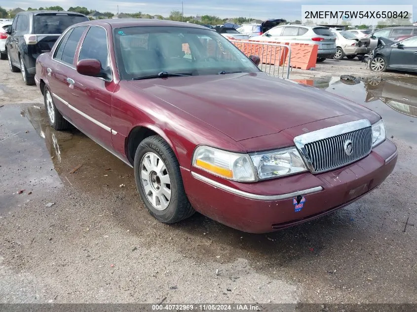 2004 Mercury Grand Marquis Ls VIN: 2MEFM75W54X650842 Lot: 40732969