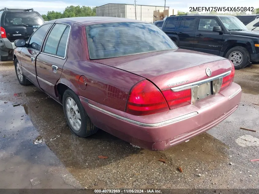 2004 Mercury Grand Marquis Ls VIN: 2MEFM75W54X650842 Lot: 40732969