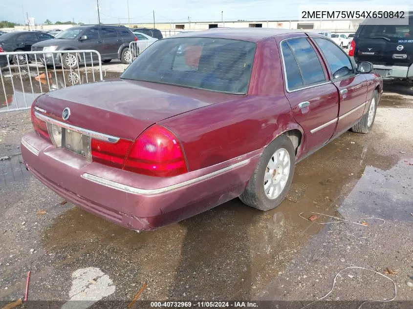 2004 Mercury Grand Marquis Ls VIN: 2MEFM75W54X650842 Lot: 40732969