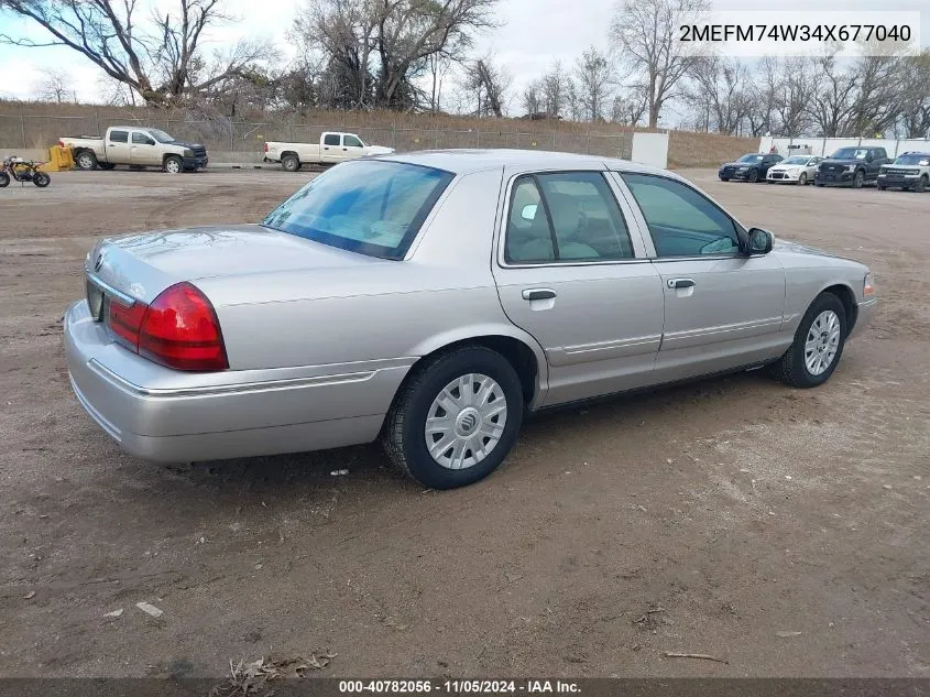 2004 Mercury Grand Marquis Gs/Gs Convenience VIN: 2MEFM74W34X677040 Lot: 40782056