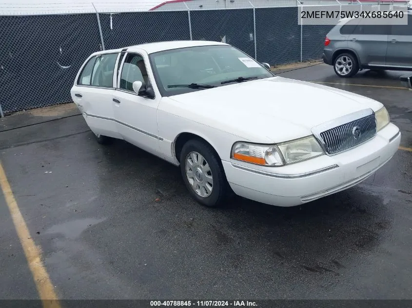 2004 Mercury Grand Marquis Ls VIN: 2MEFM75W34X685640 Lot: 40788845