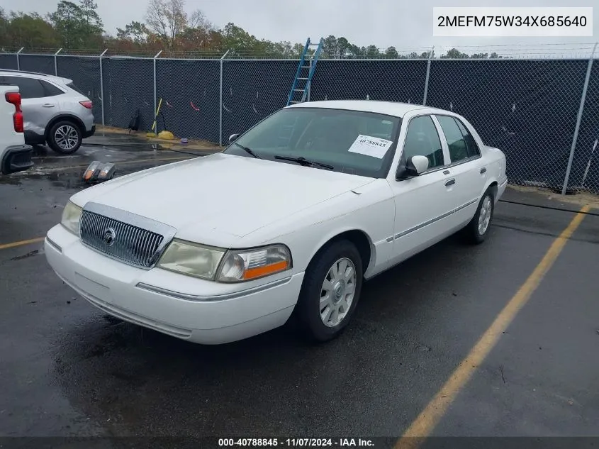 2004 Mercury Grand Marquis Ls VIN: 2MEFM75W34X685640 Lot: 40788845