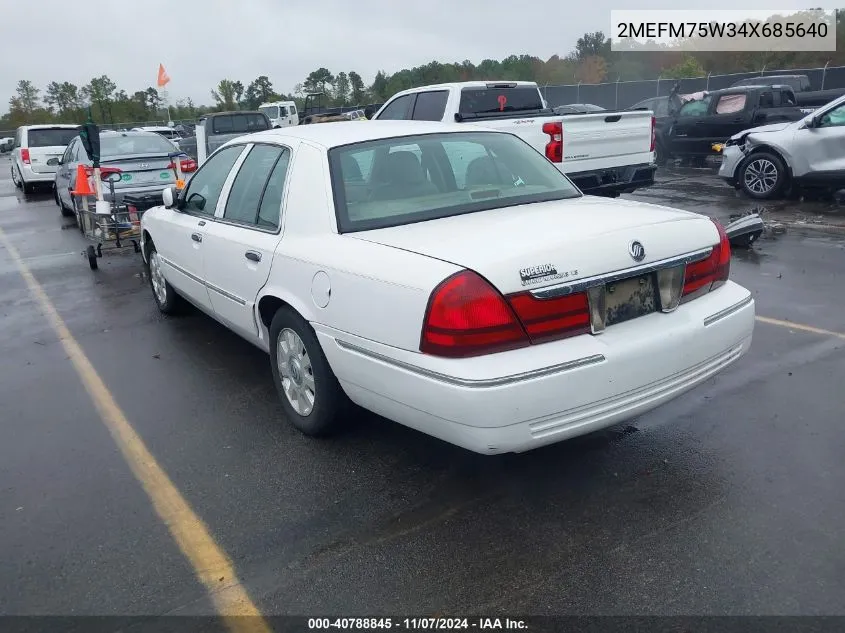 2004 Mercury Grand Marquis Ls VIN: 2MEFM75W34X685640 Lot: 40788845