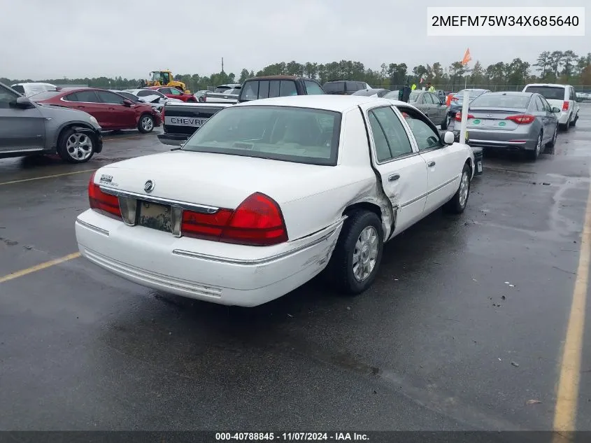 2004 Mercury Grand Marquis Ls VIN: 2MEFM75W34X685640 Lot: 40788845