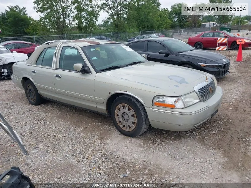 2005 Mercury Grand Marquis Gs VIN: 2MEFM74W15X665504 Lot: 40310840