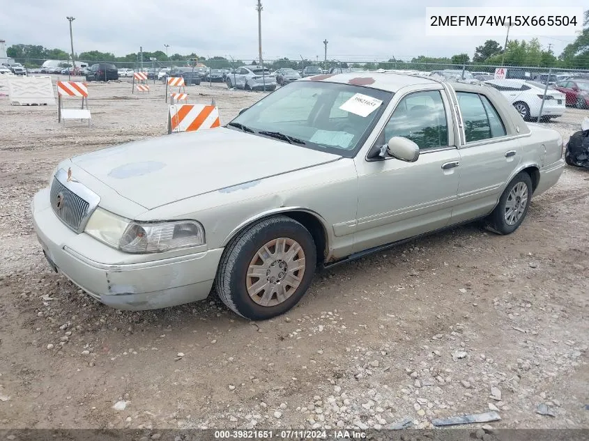 2005 Mercury Grand Marquis Gs VIN: 2MEFM74W15X665504 Lot: 40310840