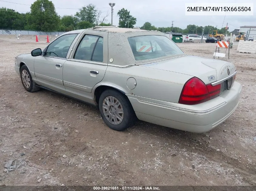 2005 Mercury Grand Marquis Gs VIN: 2MEFM74W15X665504 Lot: 40310840